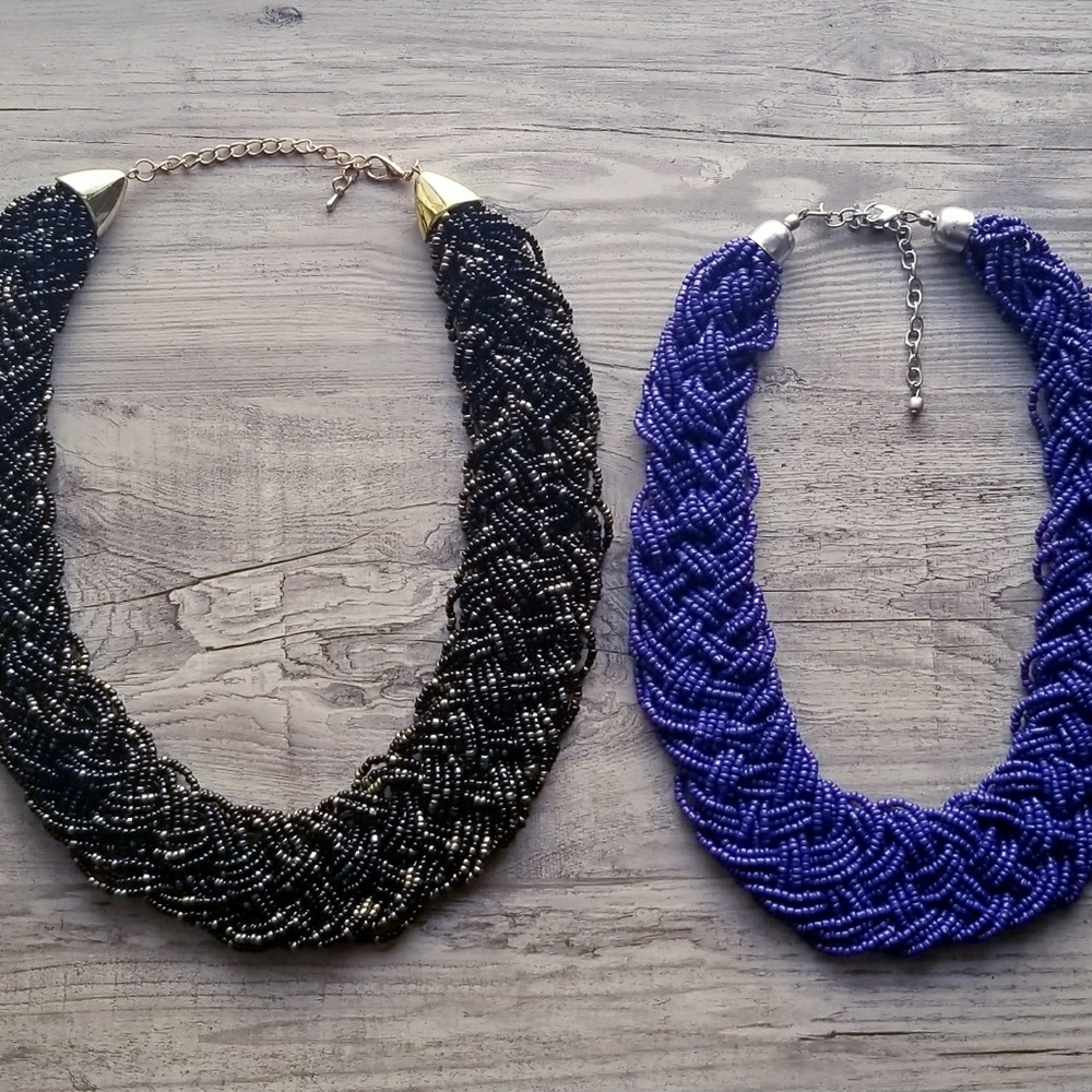 Lot 2 braided Glass Seed Bead Necklace